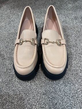 BCBGeneration Cream Leather Loafers with Gold Horsebit